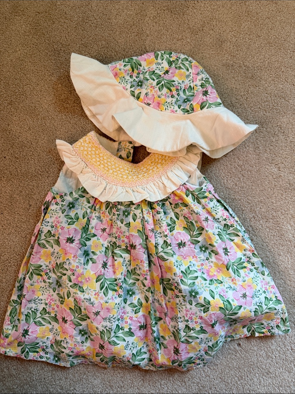Beautiful Floral Infant Dress with Hat and Diaper Cover